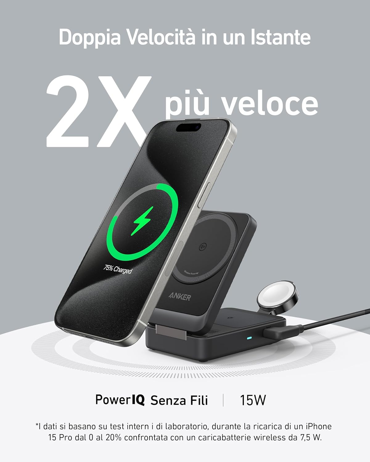 Stazione di ricarica wireless Anker MagGo ricondizionata (3‑in‑1 pieghevole)