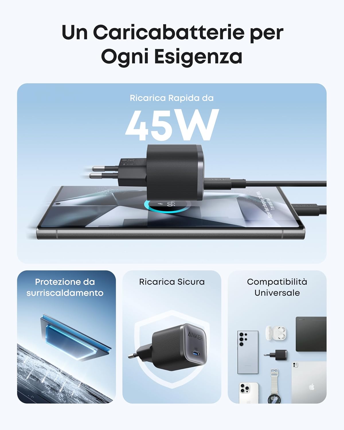 Anker Nano Caricatore (45W, con Cavo USB-C da 180 cm)
