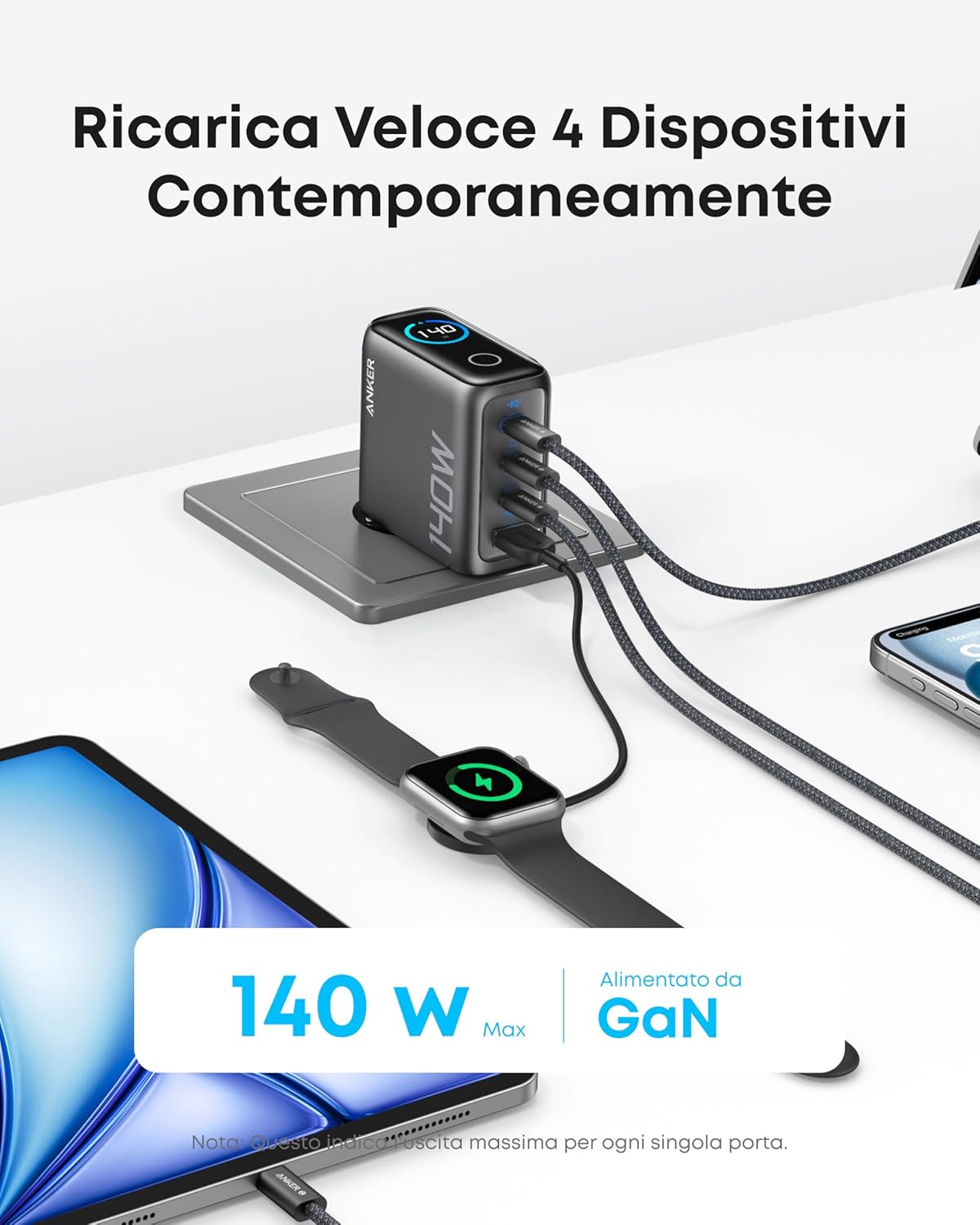 Anker Laptop Power Bank (25K, 165W, cavi integrati e retrattili)+Caricabatterie Anker per laptop (140 W, 4 porte, PD 3.1) con cavo USB-C