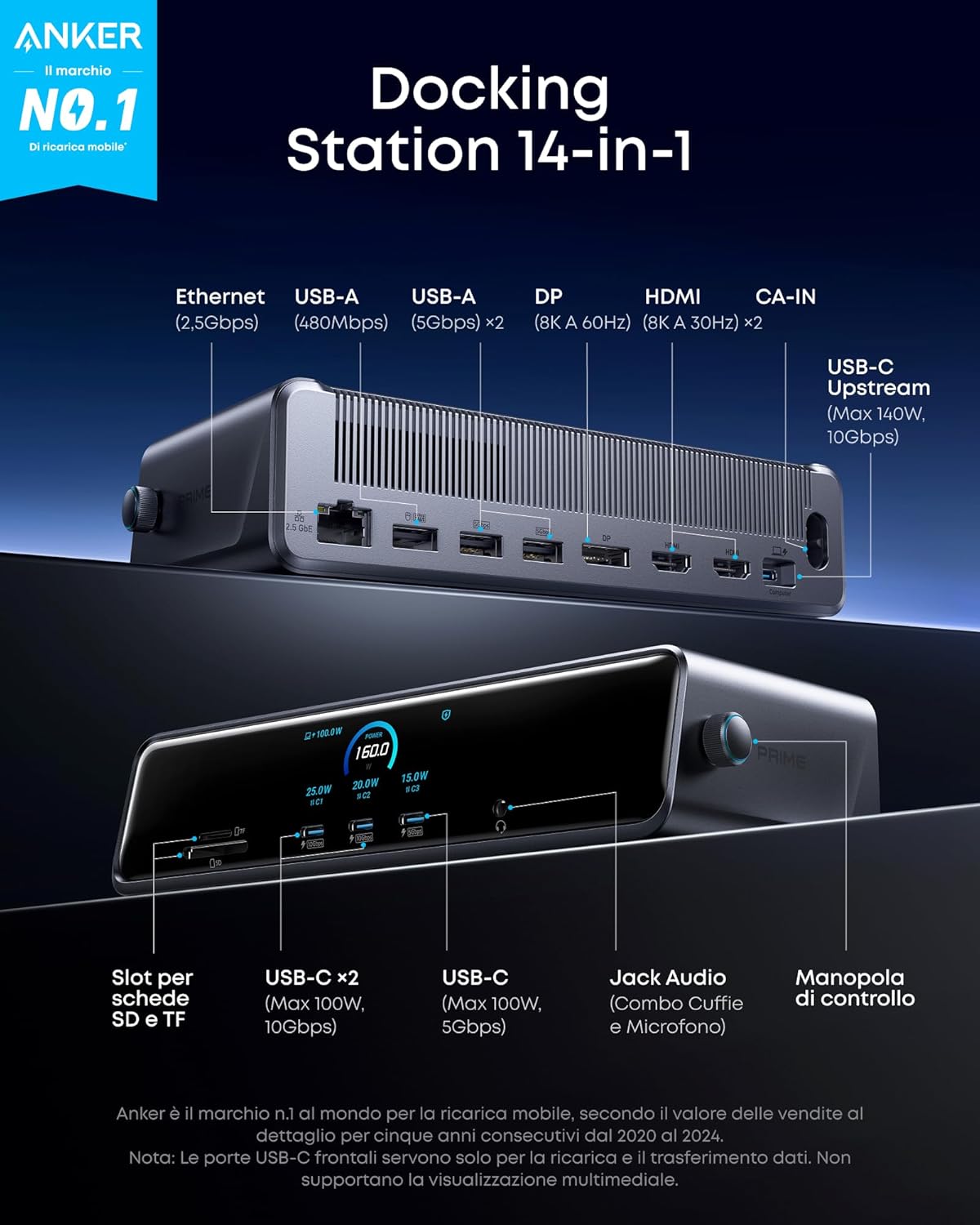 Anker Prime Docking Station(14-in-1, Tre schermi, Link Display)