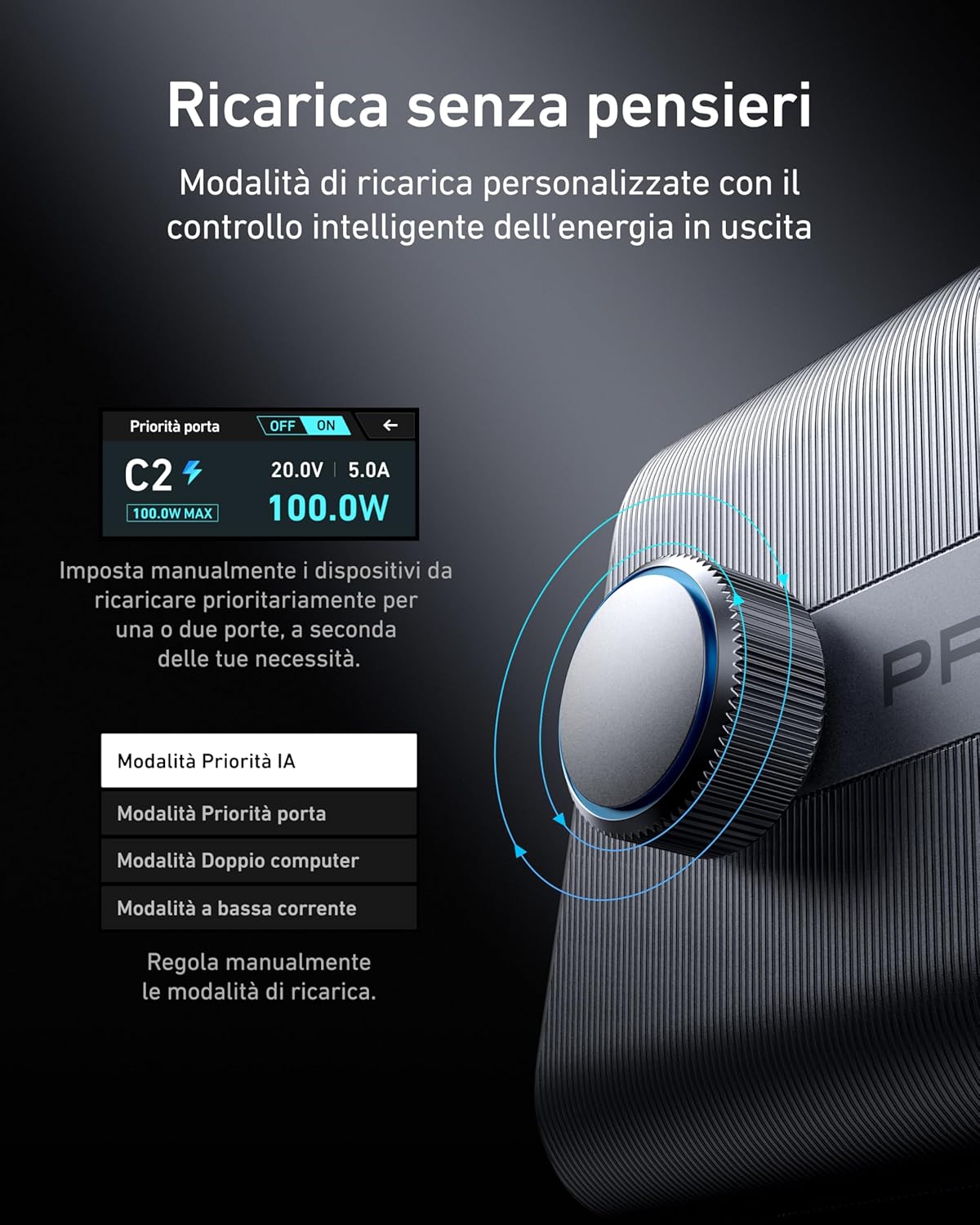 Caricabatterie Anker Prime (250 W, 6 porte, GaNPrime)+Cavo Anker Prime da USB-C a USB-C (240 W, intrecciato riciclato)