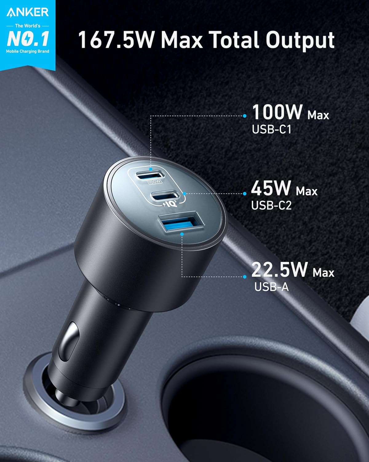 Anker Caricatore per Auto (167,5 W, 3 Porte)