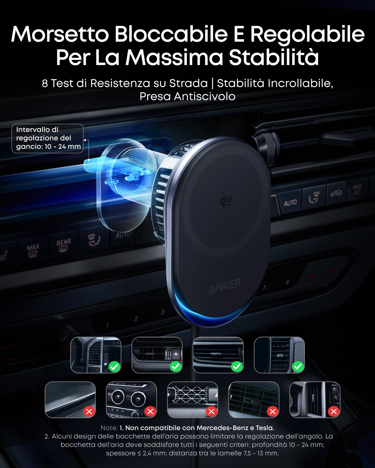 Anker Prime Caricatore Wireless per Auto (Pad, Cavo USB-C Separato)