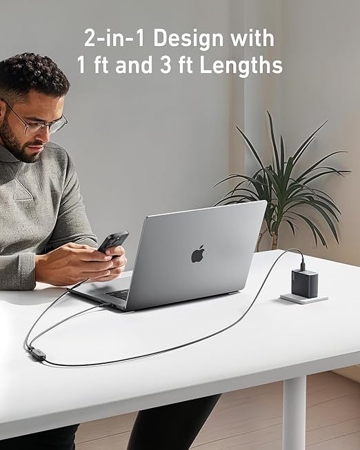 Cavo Anker 2 in 1 da USB-C a USB-C (1,2 m, 140 W, intrecciato)