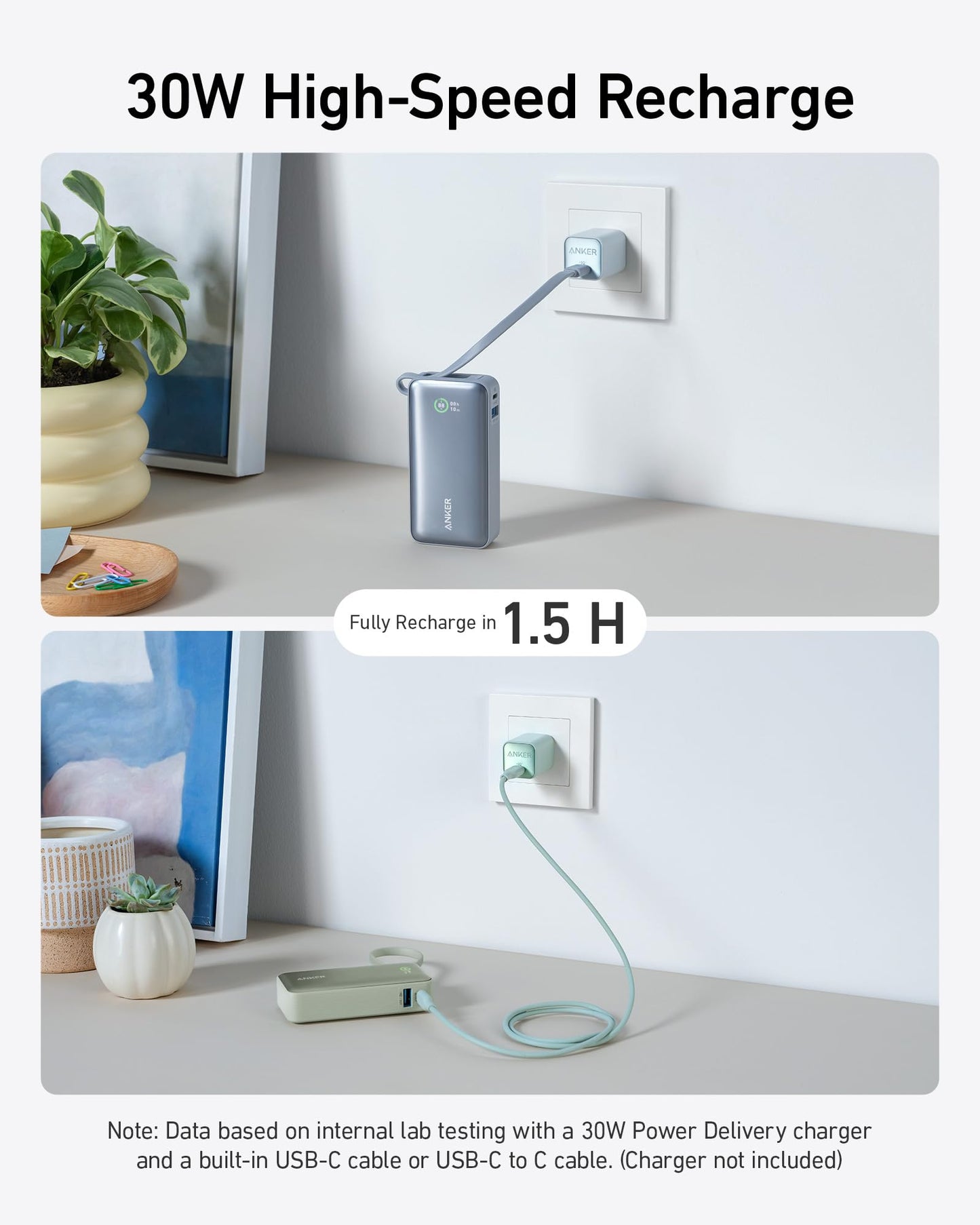 Anker Nano Power Bank (30 W, cavo USB-C integrato)