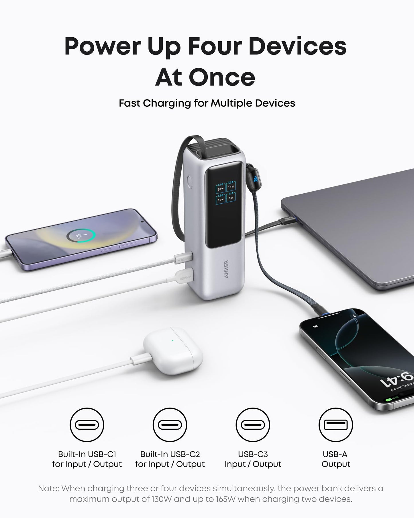 Anker Laptop Power Bank (25K, 165W, cavi integrati e retrattili)