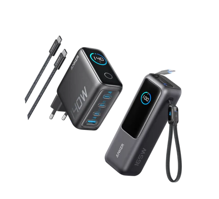 Anker Laptop Power Bank (25K, 165W, cavi integrati e retrattili)+Caricabatterie Anker per laptop (140 W, 4 porte, PD 3.1) con cavo USB-C